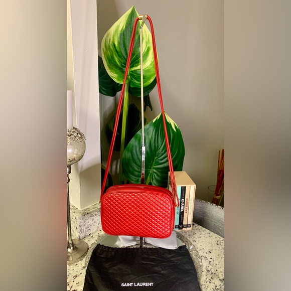 Yves Saint Laurent YSL Logo Vintage Camera Bag Crossbody Designer Luxury Red - Picture 8 of 13